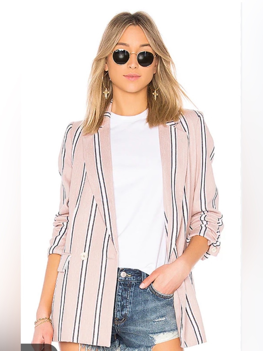 Free People Uptown Striped Blazer in Rose